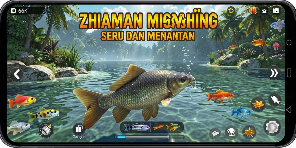 Tampilan screenshot gameplay 66K yang seru saat memancing.