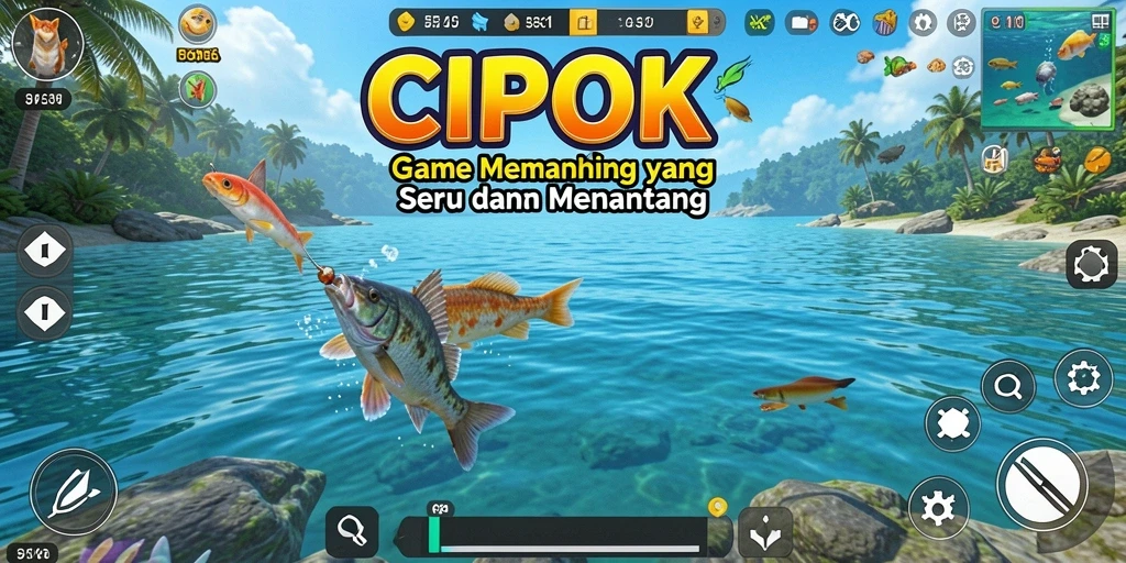 Screenshot utama gameplay <strong>CIPOK</strong> menampilkan momen seru saat menangkap ikan.