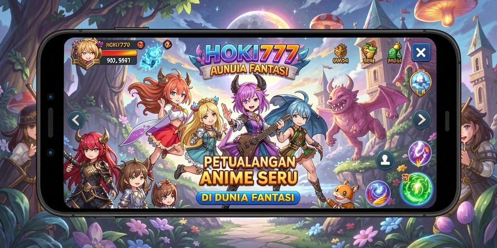 Tampilan gameplay HOKI777 yang penuh aksi dan karakter Anime.