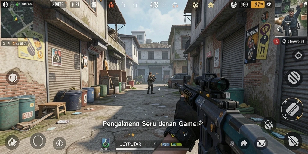 Tampilan gameplay seru JOYPUTAR dengan aksi tembak menembak yang intens.