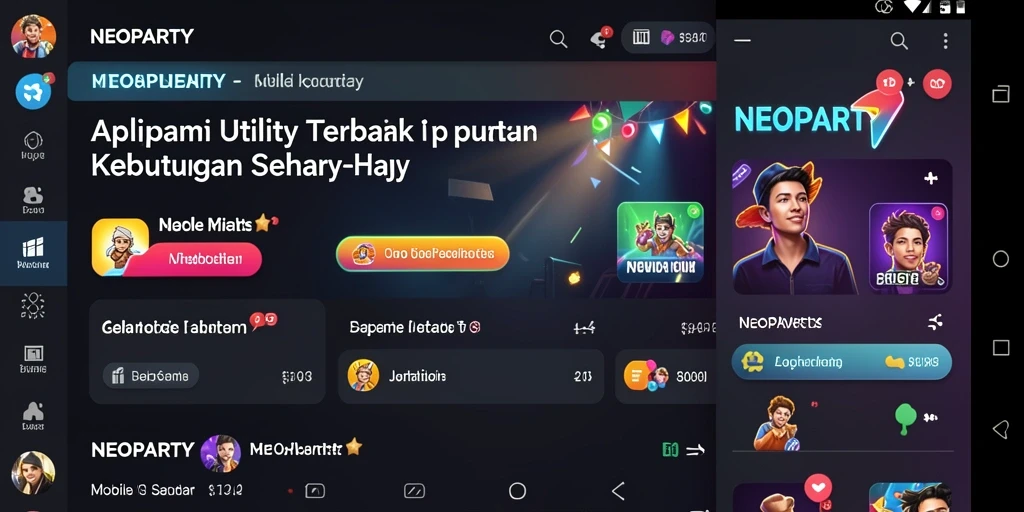 Tampilan utama NEOPARTY dengan berbagai fitur utilitas yang mudah diakses.