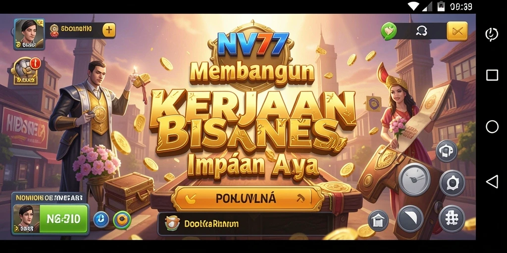 Screenshot gameplay NV77 yang menunjukkan aktivitas bisnis yang dinamis.