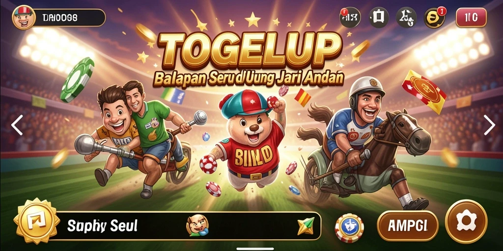 Screenshot gameplay TOGELUP menampilkan balapan mendebarkan antara kendaraan.