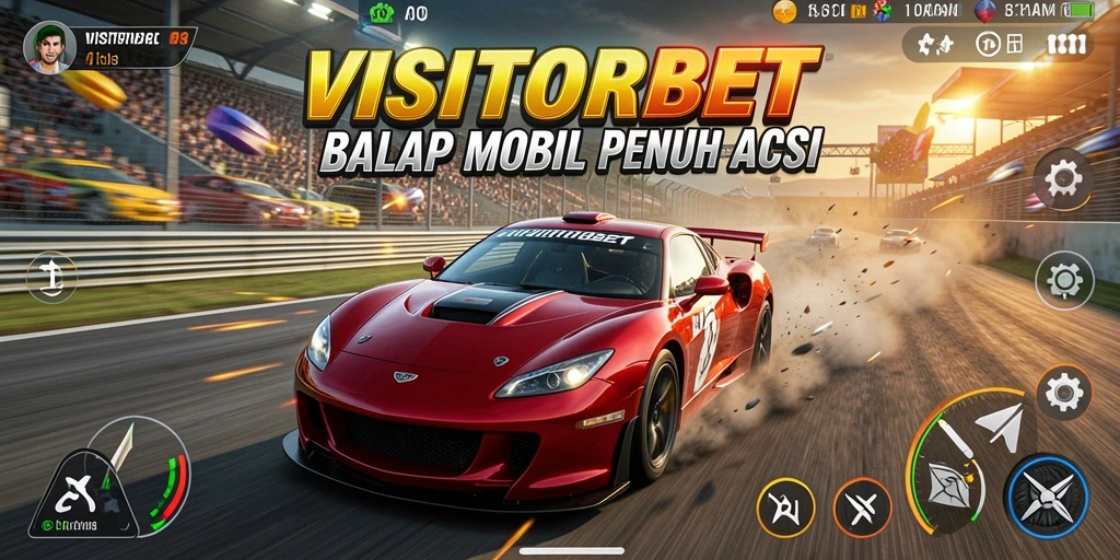 Tangkapan layar utama VISITORBET yang menunjukkan momen balap yang mendebarkan.