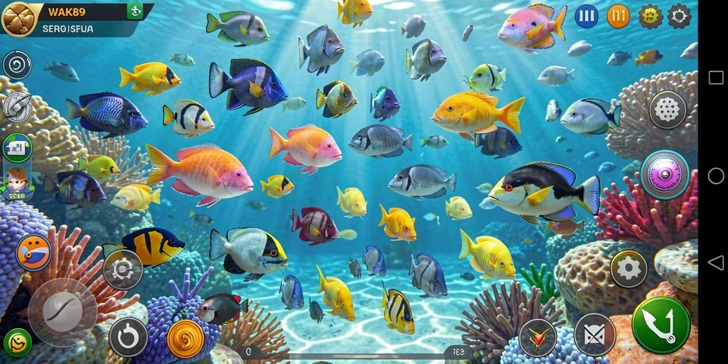 Tangkapan layar menampilkan gameplay seru dari WAK89, memperlihatkan aksi tembak ikan.